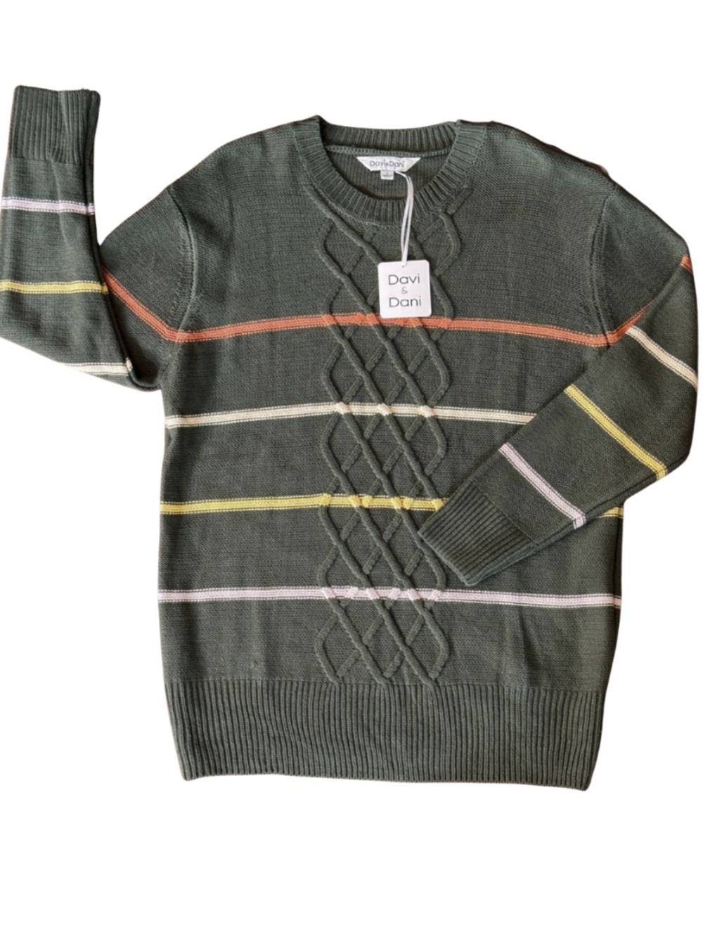 DAVI & DANI ARMY GREEN STRIPE CABLE KNIT SWEATER SIZE LARGE - NWT - Picture 3 of 14
